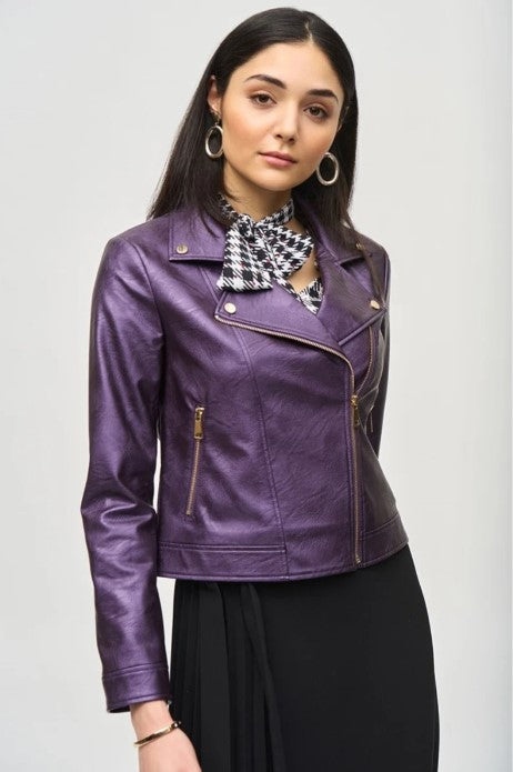 Joseph Ribkoff Metallic Faux Leather Moto Jacket 234902