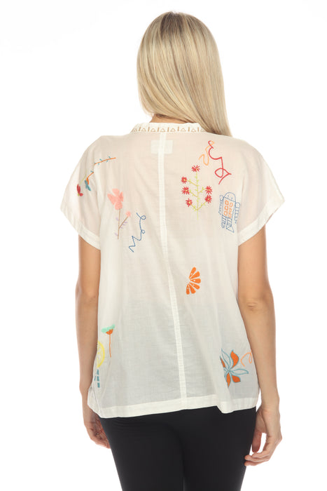 Johnny Was Biya Lemona Embroidered Short Sleeve Blouse Boho Chic B10523-4