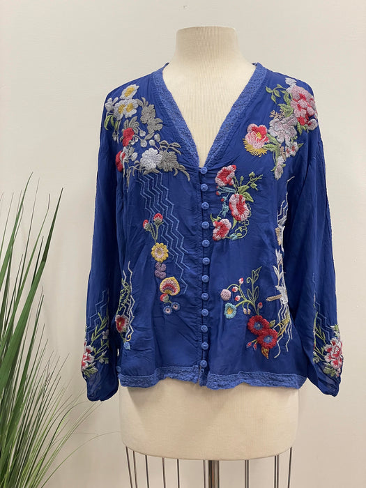 Johnny Was Velouette Floral Embroidered Peasant Blouse Boho Chic C1162 —  AfterRetail