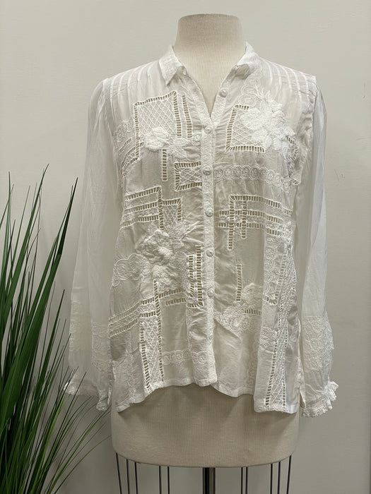 Johnny Was Calvin Cutout Embroidered Long Sleeve Blouse Boho Chic C18322