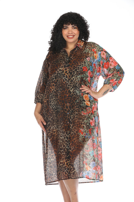 Johnny Was Cheetah Long Shirt Dress Plus Size CSW2523-HX