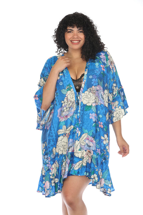 Johnny Was Blue Dove Ruffle Swim Cover-Up Kimono Plus Size CSW5123-NX