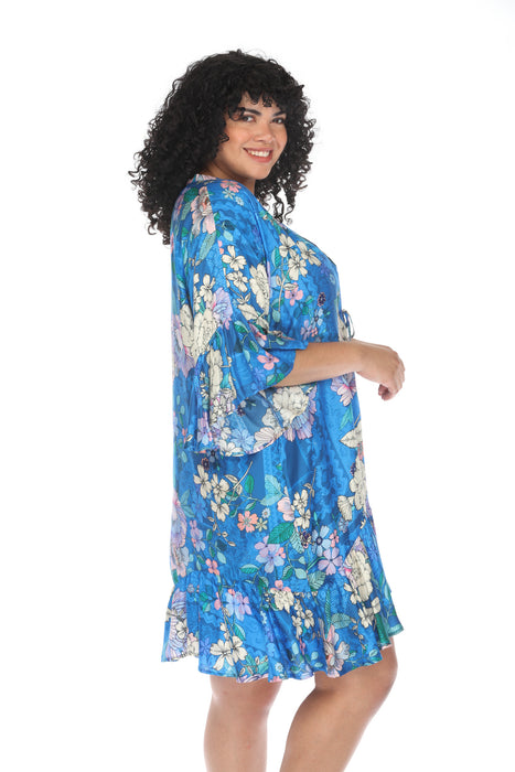 Johnny Was Blue Dove Ruffle Swim Cover-Up Kimono Plus Size CSW5123-NX