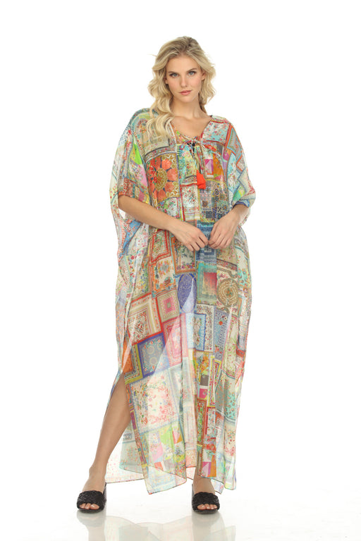 Johnny Was Style CSW5822AF Bella Lace-Up Swim Cover-Up Maxi Kaftan Dress Boho Chic