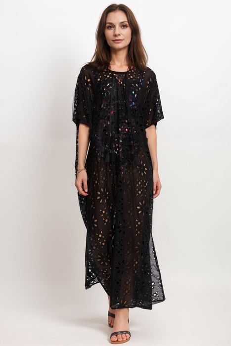 Johnny Was CSW3324-J Lace Up Maxi Kaftan Dress