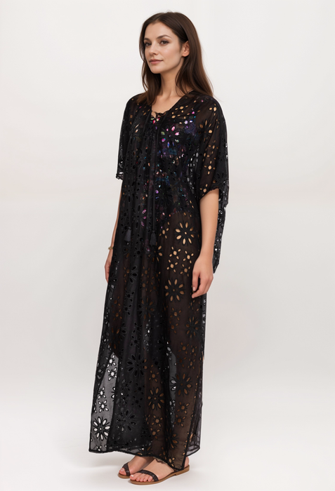 Johnny Was CSW3324-J Lace Up Maxi Kaftan Dress