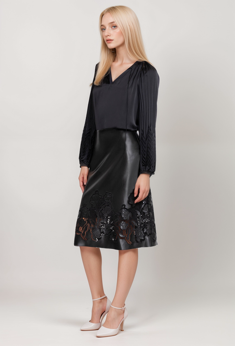 Johnny Was L77523-O Enid Vegan Leather Midi-Skirt