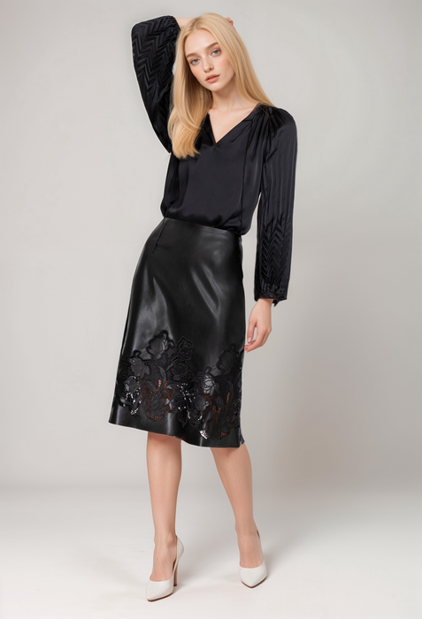 Johnny Was L77523-O Enid Vegan Leather Midi-Skirt