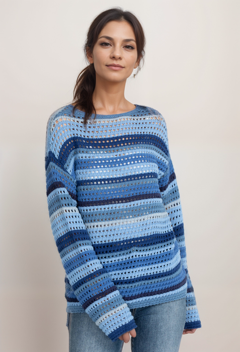 Johnny Was Striped Crochet Sweater M63322