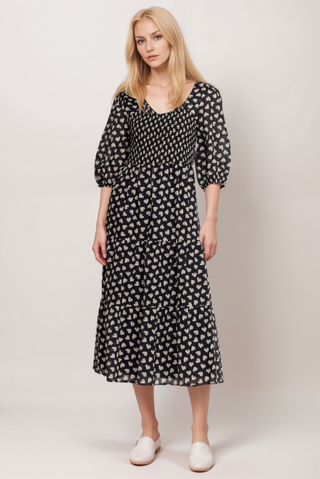 Johnny Was L31724 Couple Of Hearts Cotton-Blend Midi-Dress