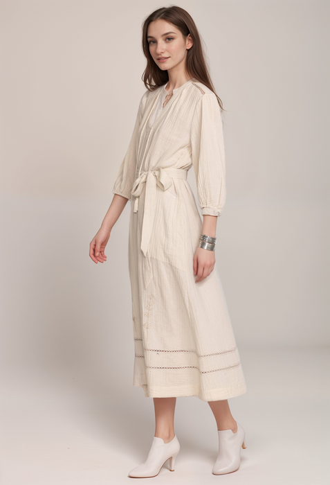 Johnny Was O31104 Gauze Bishop Sleeve Dress