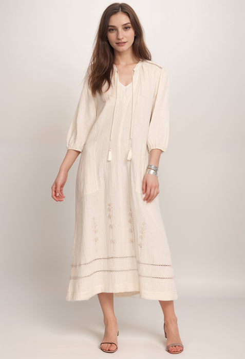 Johnny Was O31104 Gauze Bishop Sleeve Dress