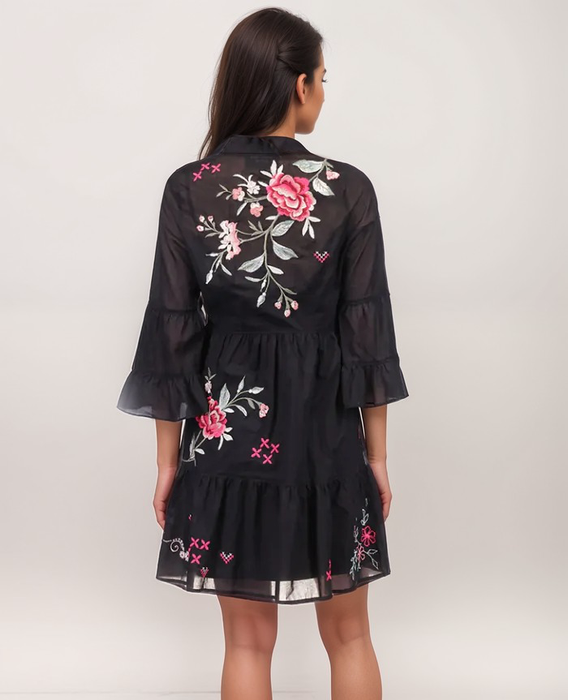 Johnny Was Workshop Erinn Floral Embroidered Tiered Dress W38224 Boho Chic