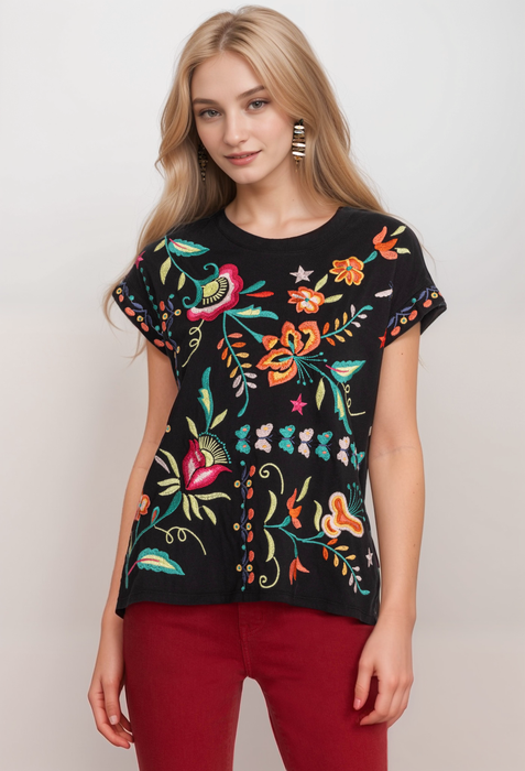 Johnny Was JWLA Averi Relaxed Embroidered Tee Boho Chic J13824 *