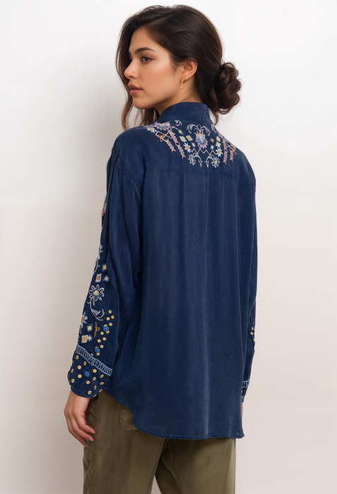 Johnny Was McKenzie Blue Night Rayon Blouse C17723