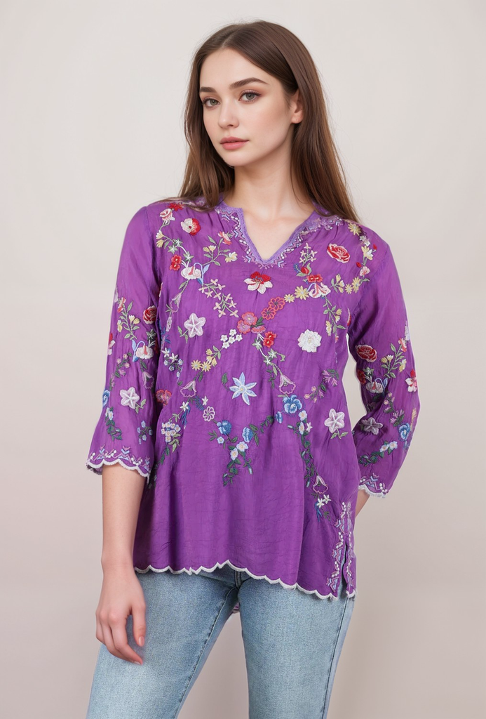 Johnny Was buy Leafy Concetta Blouse Orchid Small S D106