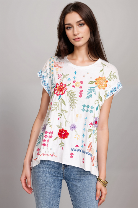 Johnny Was Katie Relaxed Drape Cotton Tee J13524