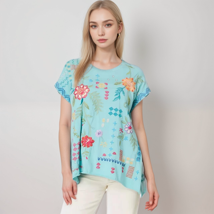 Johnny Was Katie Relaxed Drape Cotton Tee J13524