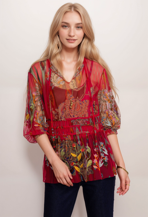 Johnny Was Feather Lark Mesh Blouse (Slip) B13624