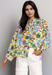 Johnny Was W11923 Ikat Bloom Shirred Yoke Blouse