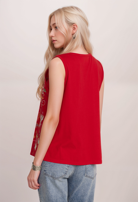 Johnny Was Red Texas Knit Embroidered Tank Top R12624