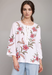 Johnny Was JWLA Style J13124 Off-White Libbi 3/4 Sleeve Button Front Embroidered Tee Boho Chic