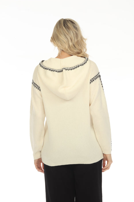 Johnny Was Cream Beltran Multi Color Whipstitch Hooded Baja Sweater Boho Chic M67623