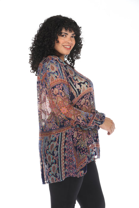 Johnny Was Omo Burnout Lydia Button Front Blouse Plus Size R19123-7X