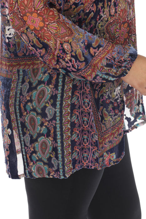 Johnny Was Omo Burnout Lydia Button Front Blouse Plus Size R19123-7X