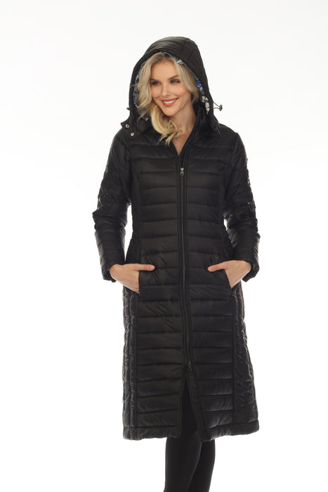 Johnny Was Black Sano Ski Zip Front Hooded Long Puffer Coat Boho Chic R48723