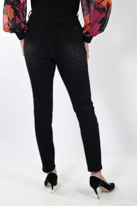 Frank Lyman Design Black/Magenta Floral Appliqué High-Waist Skinny Jeans 233886U