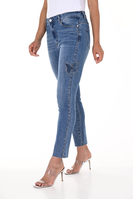 Frank Lyman Design Style 246202U Blue Denim Studded Cropped Skinny Jeans