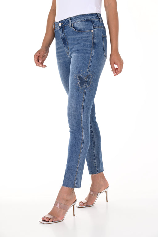 Frank Lyman Design Style 246202U Blue Denim Studded Cropped Skinny Jeans