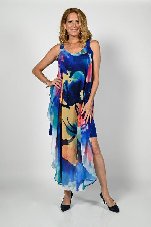 Frank Lyman Design Style 236661U Blue/Yellow Floral Cold Shoulder Maxi Dress