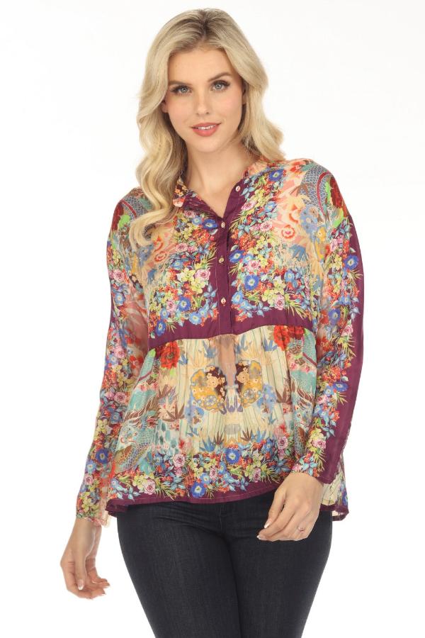 Johnny good Was Silk Floral Boho Blouse