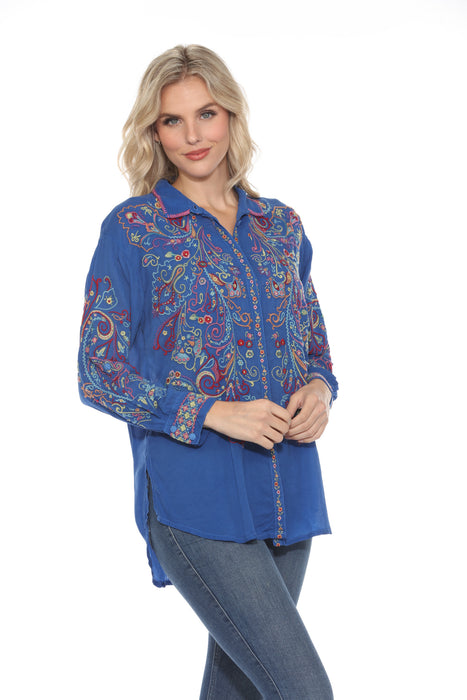 Johnny Was Cachemire Embroidered Tunic Top C29224 *