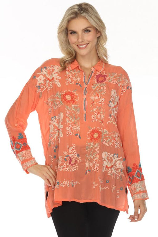 Johnny Was Style C29024 Adrina Embroidered Long Sleeve Tunic Top Boho Chic