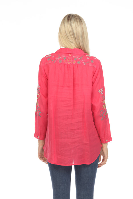 Johnny Was Workshop Ashlee Henley Popover Embroidered Tunic Top Boho Chic W26323