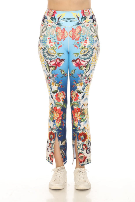 Johnny Was Style A2423-5 Blue Bee Active Floral High Waist Slit Leggings