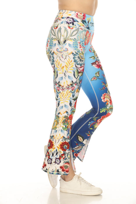 Johnny Was Blue Bee Active High Floral Waist Slit Leggings A2423-5