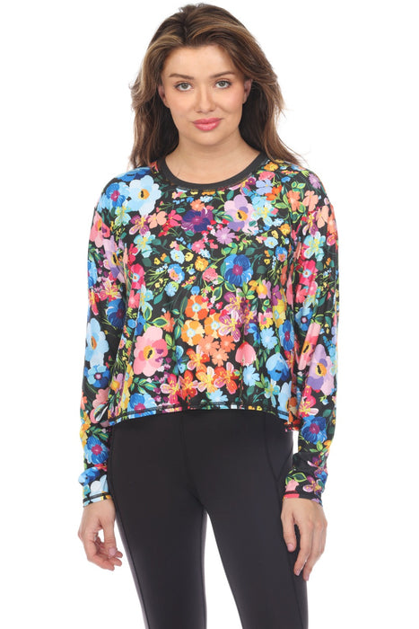 Johnny Was Style A6524 Bee Active Wild Bloom Long Sleeve Stem Hem Tee With Keyholes