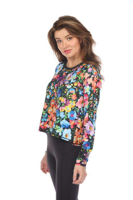 Johnny Was Bee Active Wild Bloom Long Sleeve Stem Hem Tee With Keyholes A6524