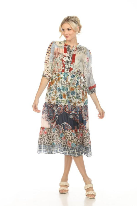 Johnny Was Style C341228 Betzy Jaime Silk Tiered Midi Dress Boho Chic