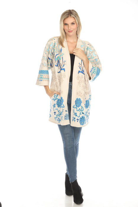 Johnny Was Biya Beige Alvina Embroidered Kimono B58324-E