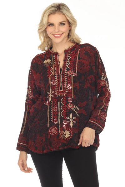 Johnny high quality Was Biya XS Silk Top Alka Embroidered Blouse Gray $310 NEW