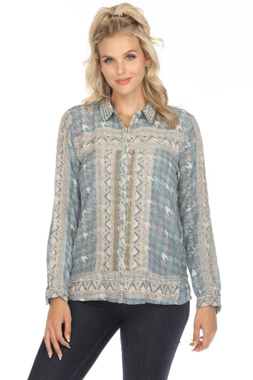 Johnny Was Biya Style B11923A8 Bixby Button-Down Silk Blouse Boho Chic