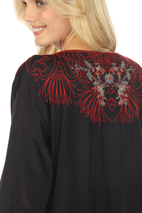 Johnny Was Biya Black Adira Satin Embroidered Blouse Boho Chic B10820B9