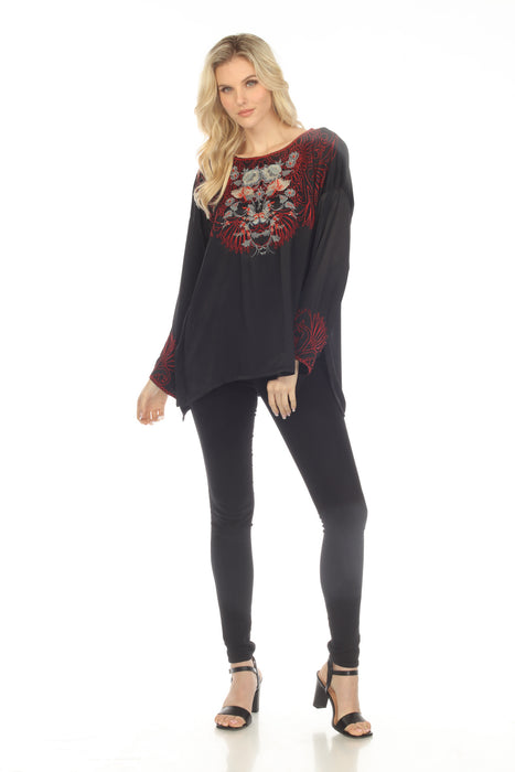 Johnny Was Biya Black Adira Satin Embroidered Blouse Boho Chic B10820B9