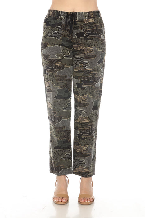 Johnny Was Biya Camo Embroidered Pull On Ankle Pants Boho Chic B66923