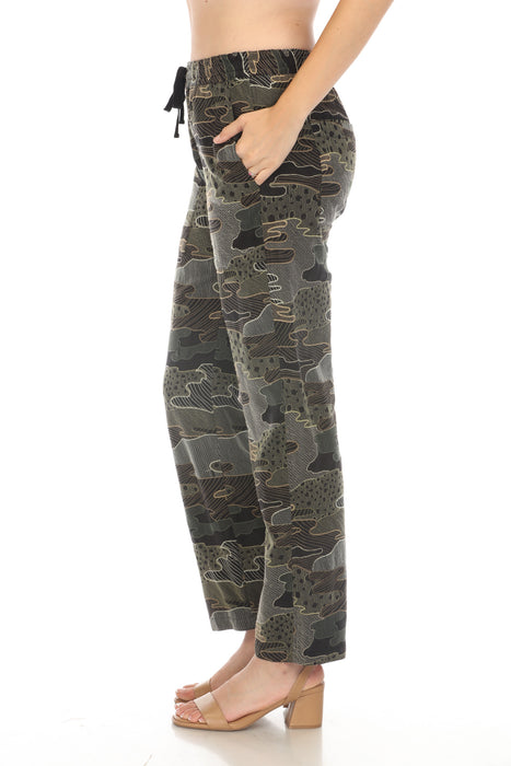 Johnny Was Biya Camo Embroidered Pull On Ankle Pants Boho Chic B66923